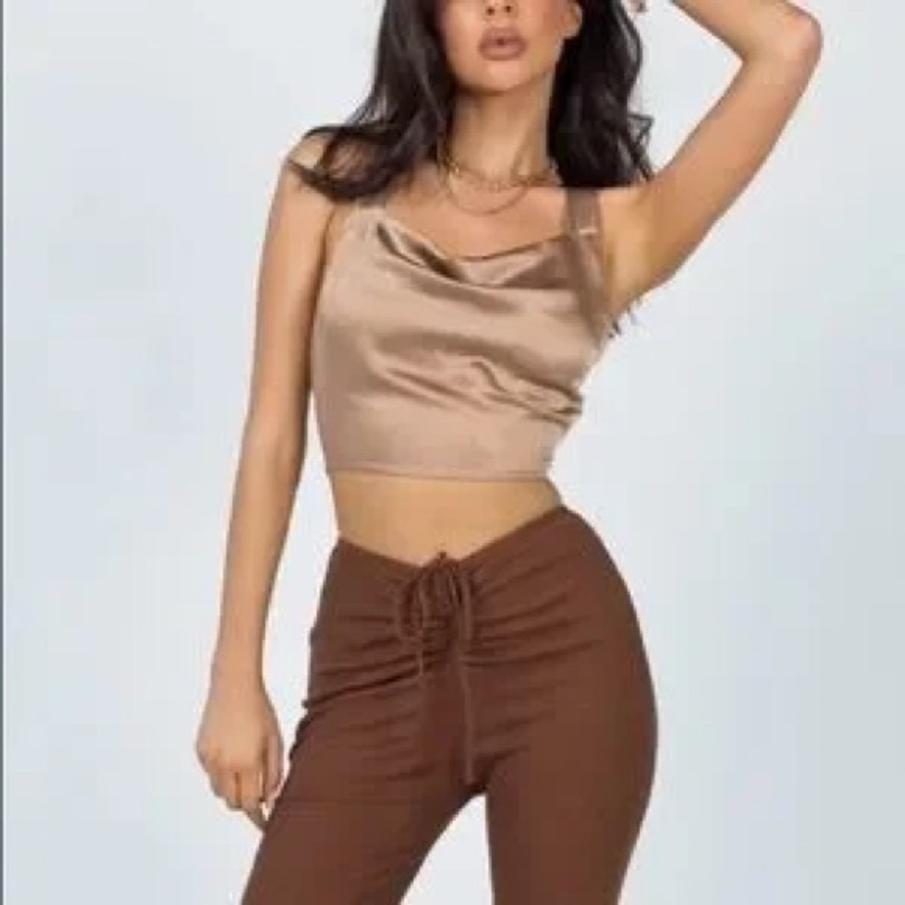Princess Polly Raeleen Top Brown Metallic Bronze Crop Top Womens Size 0